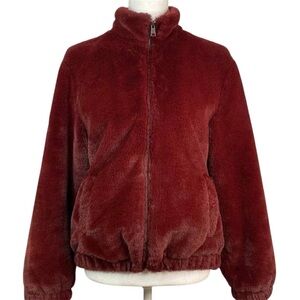 Cynthia Rowley Burgundy Faux Fur Elastic Hem Jacket w/ zipper & pockets - size S